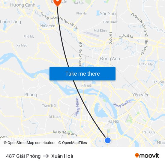487 Giải Phóng to Xuân Hoà map