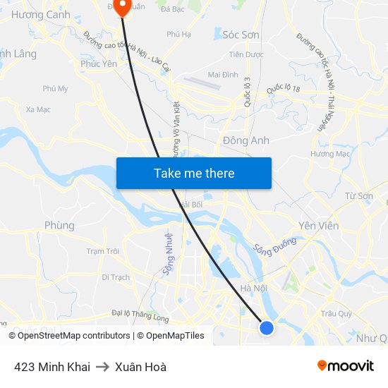 423 Minh Khai to Xuân Hoà map
