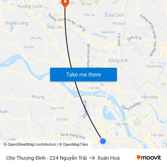 Chợ Thượng Đình - 224 Nguyễn Trãi to Xuân Hoà map