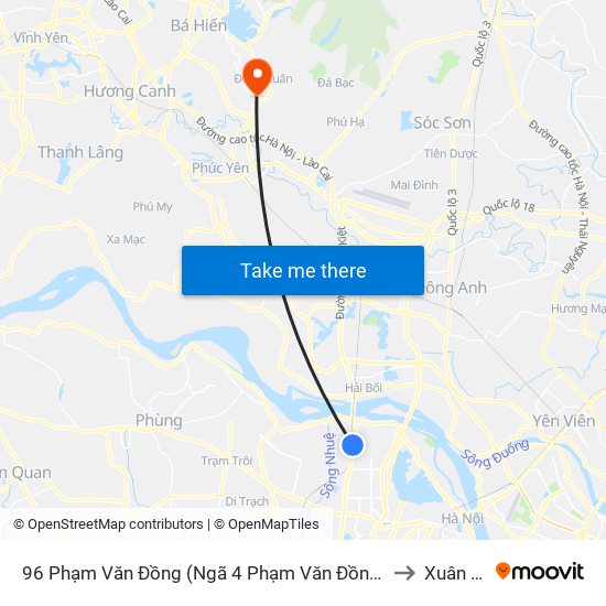 96 Phạm Văn Đồng (Ngã 4 Phạm Văn Đồng - Xuân Đỉnh) to Xuân Hoà map