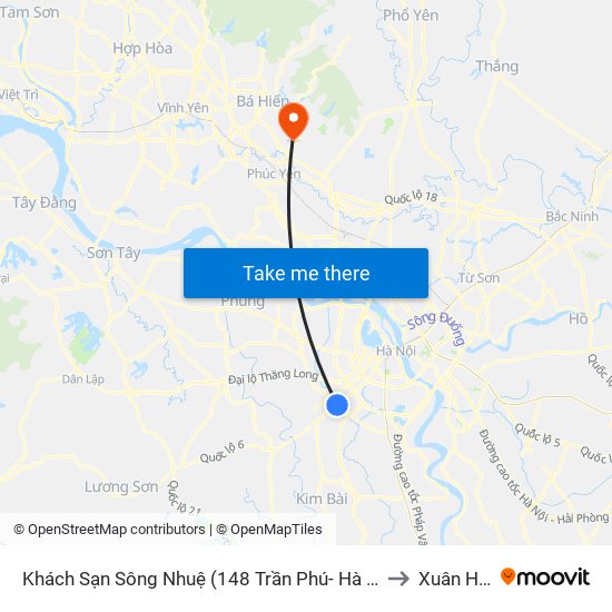 Khách Sạn Sông Nhuệ (148 Trần Phú- Hà Đông) to Xuân Hoà map