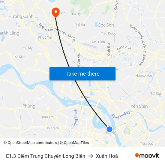 E1.3 Điểm Trung Chuyển Long Biên to Xuân Hoà map