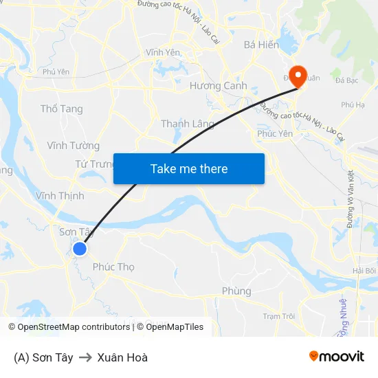 (A) Sơn Tây to Xuân Hoà map