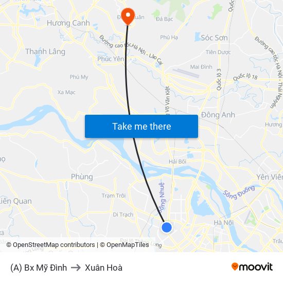 (A) Bx Mỹ Đình to Xuân Hoà map