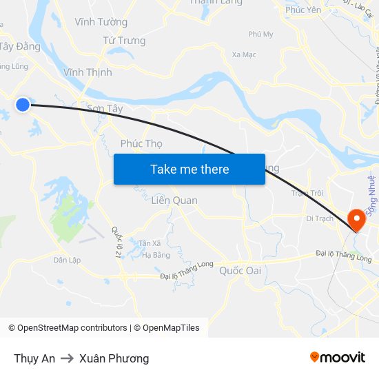 Thụy An to Xuân Phương map