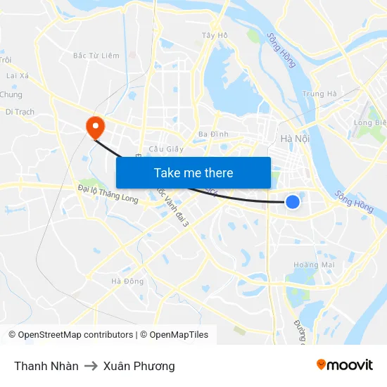 Thanh Nhàn to Xuân Phương map