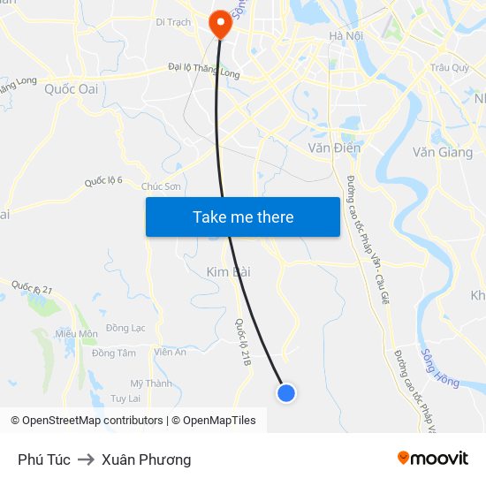 Phú Túc to Xuân Phương map