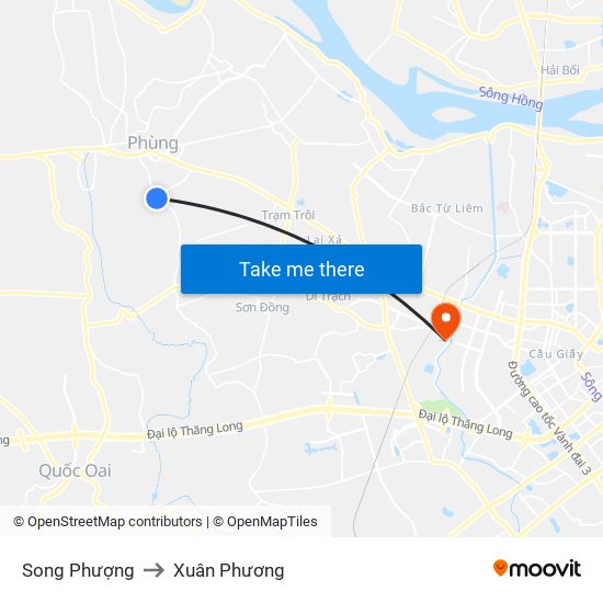 Song Phượng to Xuân Phương map