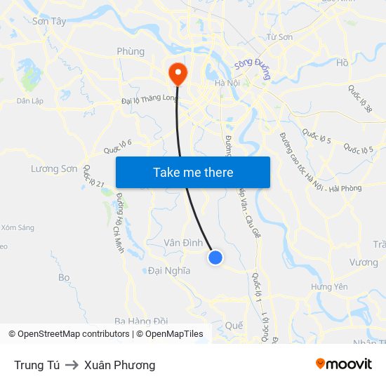 Trung Tú to Xuân Phương map