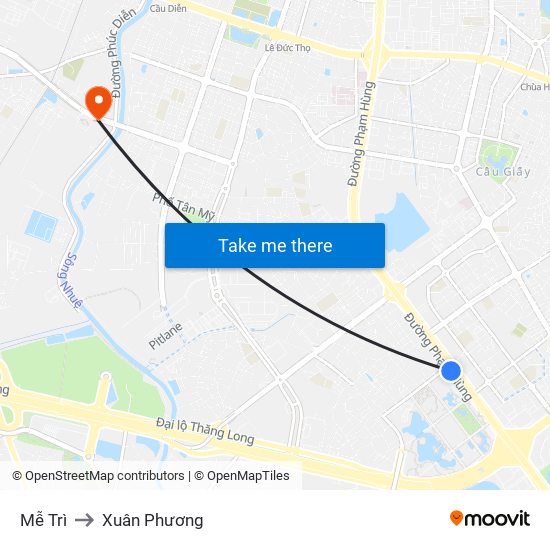 Mễ Trì to Xuân Phương map