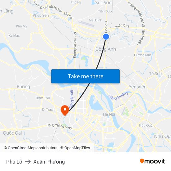 Phù Lỗ to Xuân Phương map