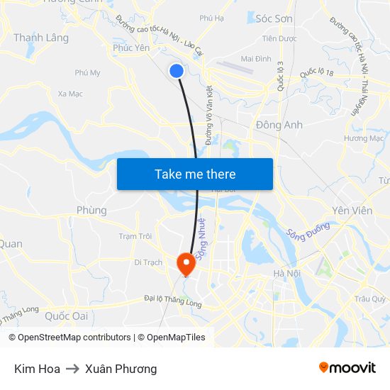 Kim Hoa to Xuân Phương map