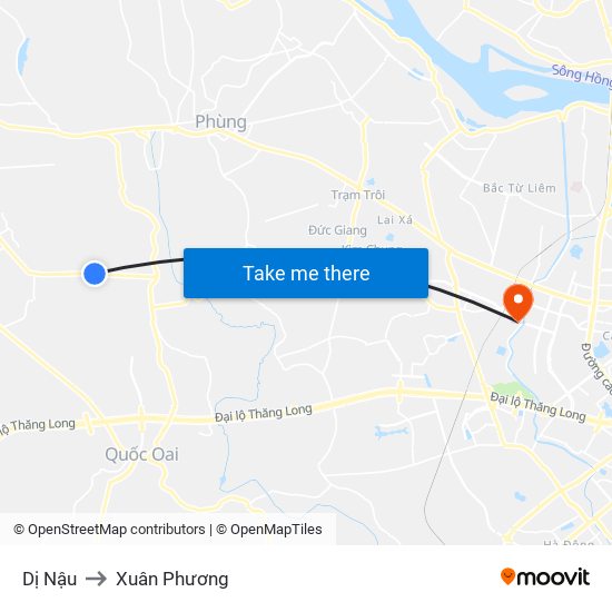 Dị Nậu to Xuân Phương map