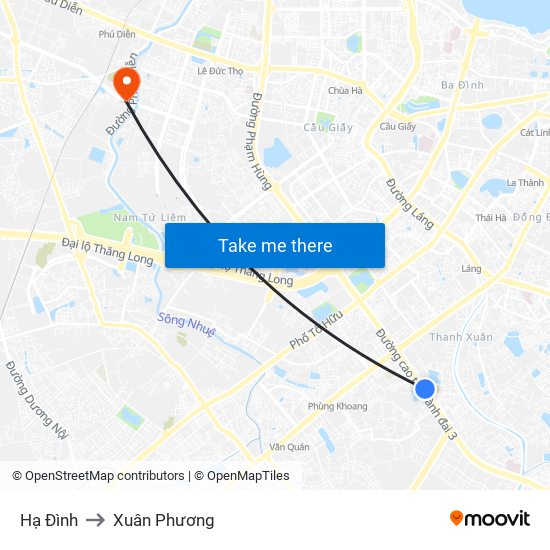 Hạ Đình to Xuân Phương map