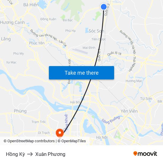 Hồng Kỳ to Xuân Phương map