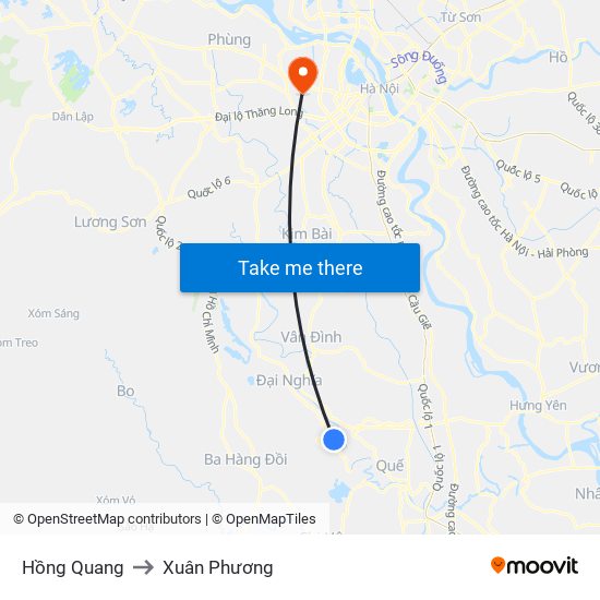 Hồng Quang to Xuân Phương map