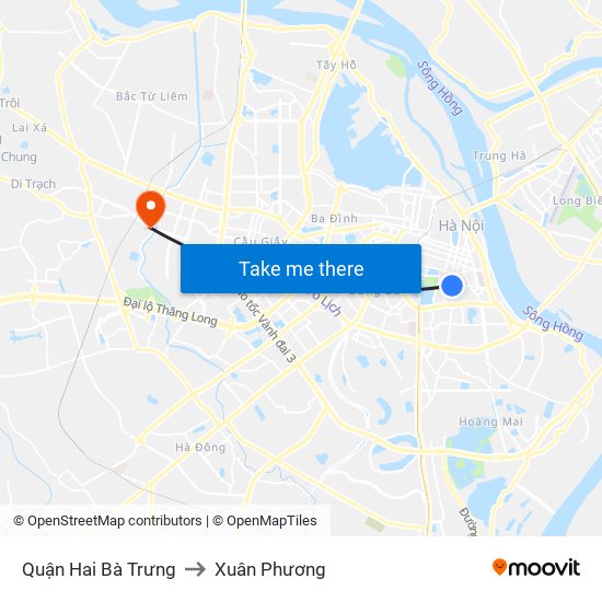 Quận Hai Bà Trưng to Xuân Phương map