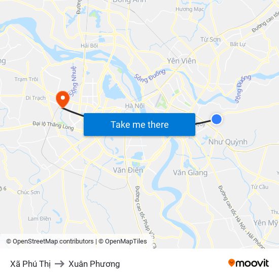 Xã Phú Thị to Xuân Phương map