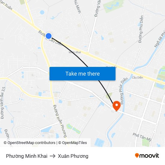 Phường Minh Khai to Xuân Phương map