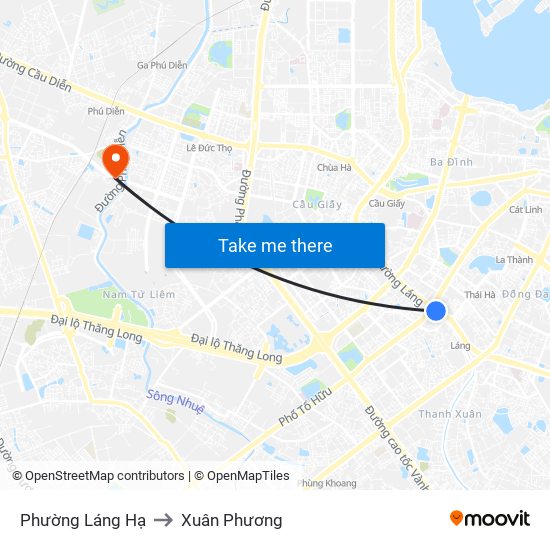 Phường Láng Hạ to Xuân Phương map