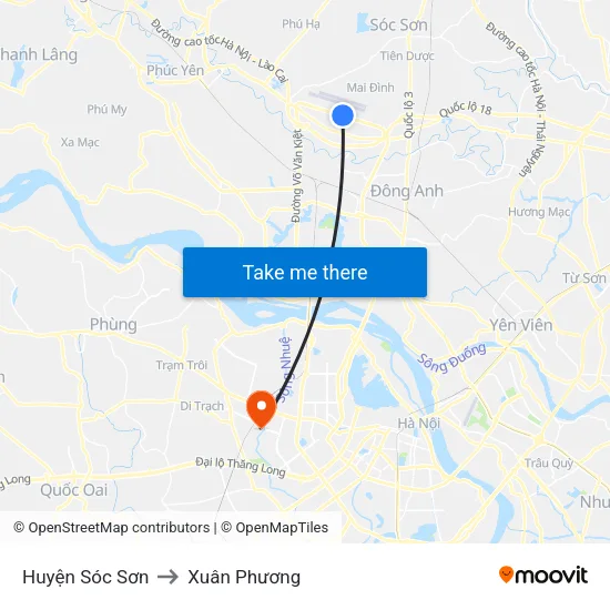 Huyện Sóc Sơn to Xuân Phương map