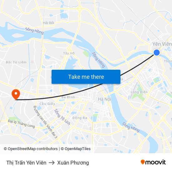 Thị Trấn Yên Viên to Xuân Phương map