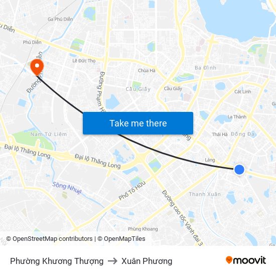 Phường Khương Thượng to Xuân Phương map