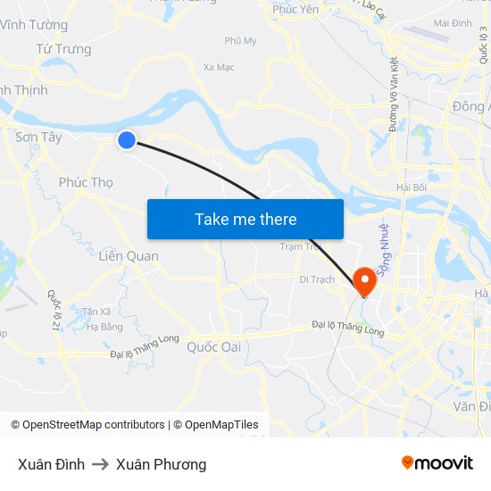 Xuân Đình to Xuân Phương map