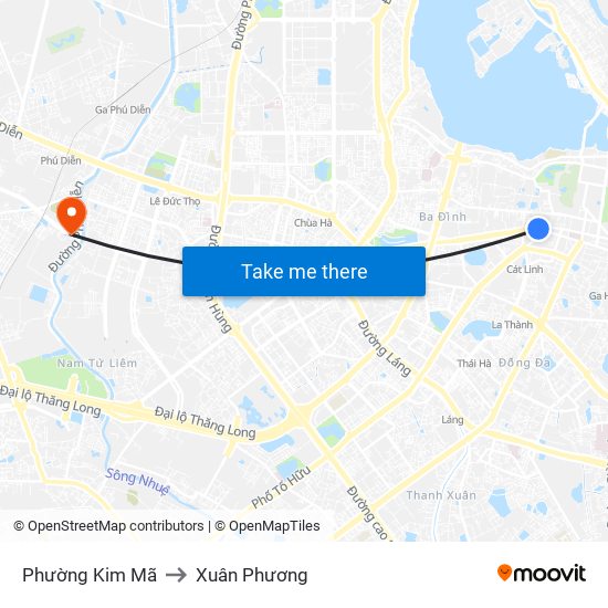 Phường Kim Mã to Xuân Phương map