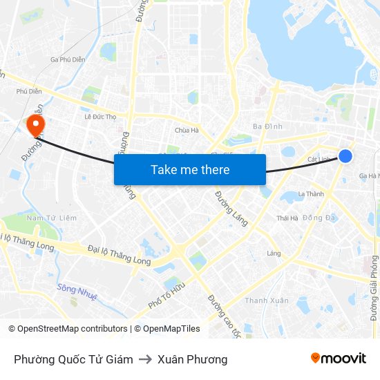 Phường Quốc Tử Giám to Xuân Phương map