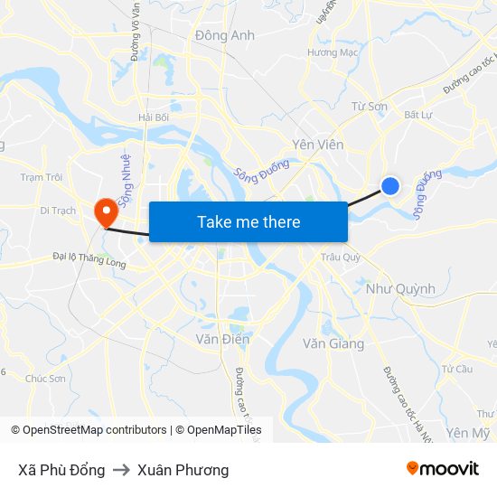 Xã Phù Đổng to Xuân Phương map