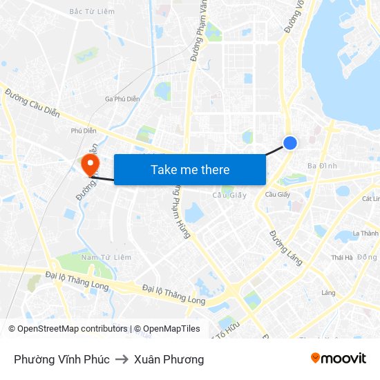 Phường Vĩnh Phúc to Xuân Phương map