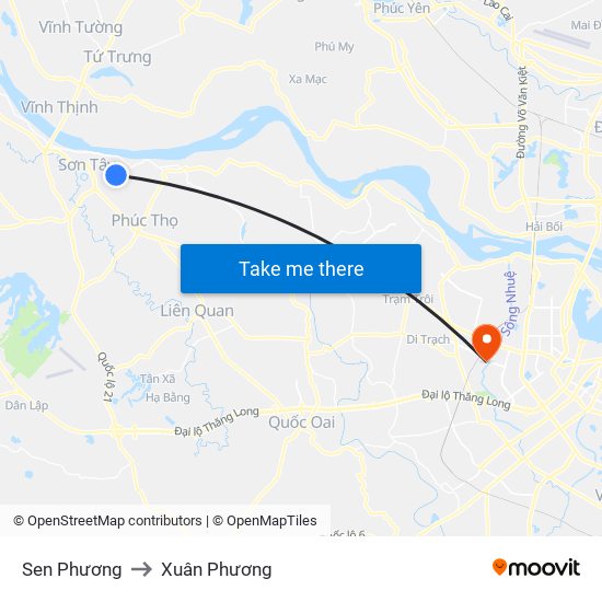 Sen Phương to Xuân Phương map