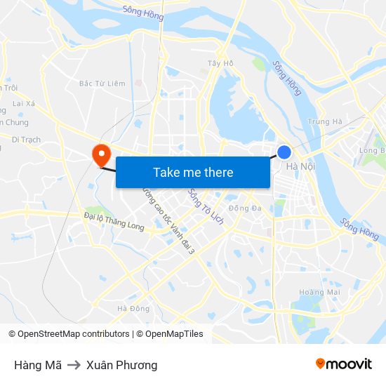 Hàng Mã to Xuân Phương map