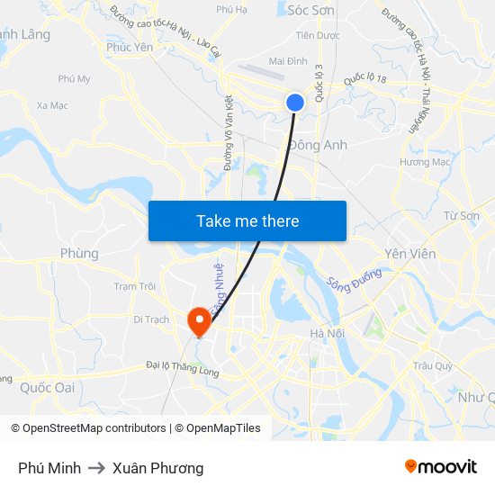 Phú Minh to Xuân Phương map