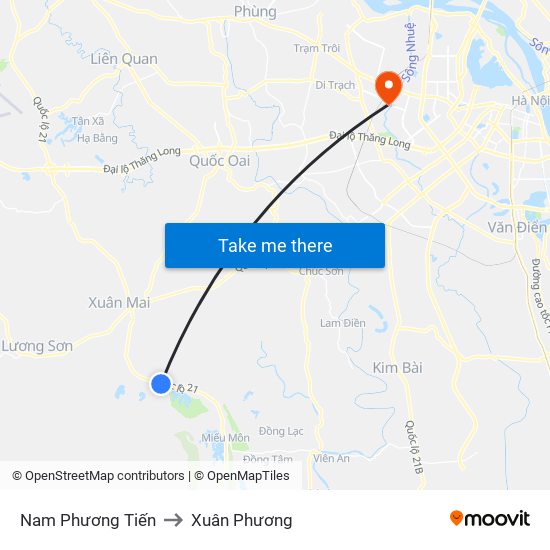 Nam Phương Tiến to Xuân Phương map