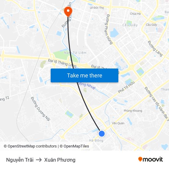 Nguyễn Trãi to Xuân Phương map