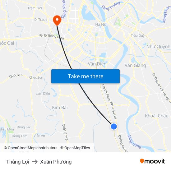 Thắng Lợi to Xuân Phương map