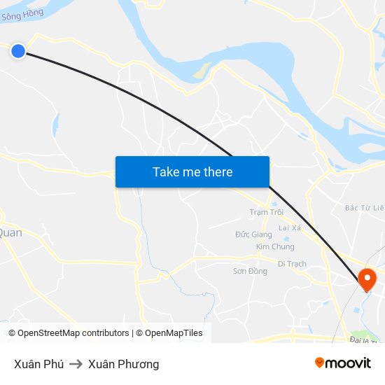 Xuân Phú to Xuân Phương map