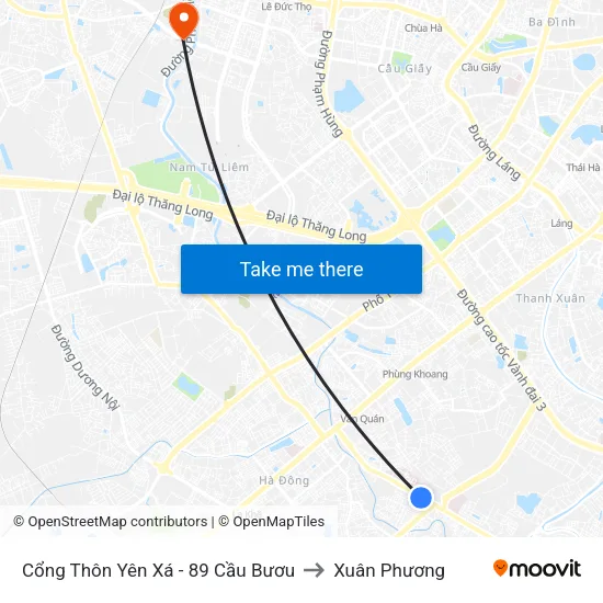 Cổng Thôn Yên Xá - 89 Cầu Bươu to Xuân Phương map