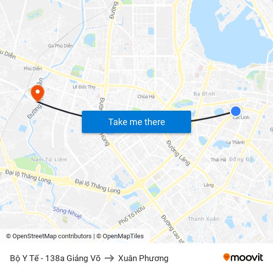 Bộ Y Tế - 138a Giảng Võ to Xuân Phương map