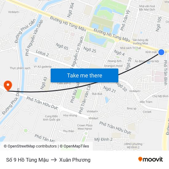 Số 9 Hồ Tùng Mậu to Xuân Phương map