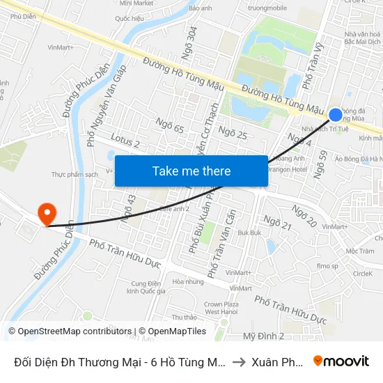 Đối Diện Đh Thương Mại - 6 Hồ Tùng Mậu (Cột Sau) to Xuân Phương map