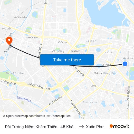 Đài Tưởng Niệm Khâm Thiên - 45 Khâm Thiên to Xuân Phương map