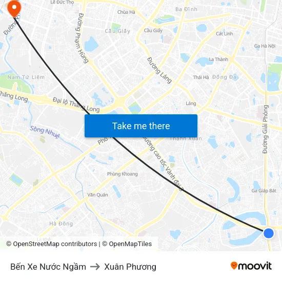Bến Xe Nước Ngầm to Xuân Phương map