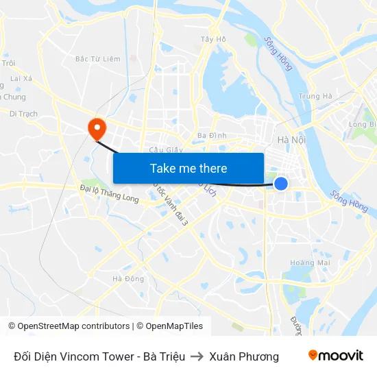 Đối Diện Vincom Tower - Bà Triệu to Xuân Phương map