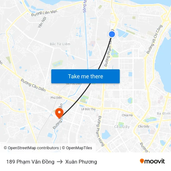 189 Phạm Văn Đồng to Xuân Phương map