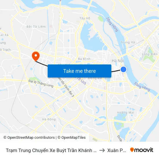 Trạm Trung Chuyển Xe Buýt Trần Khánh Dư (Khu Đón Khách) to Xuân Phương map
