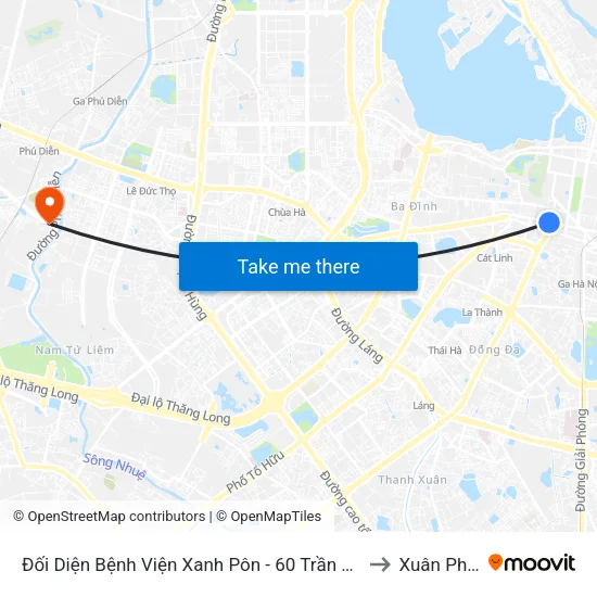 Đối Diện Bệnh Viện Xanh Pôn - 60 Trần Phú (Bộ Tư Pháp) to Xuân Phương map