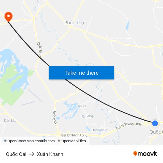 Quốc Oai to Xuân Khanh map